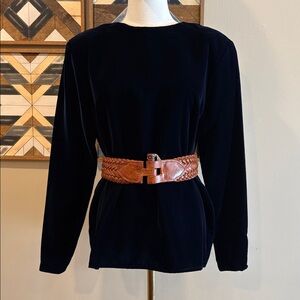 Vintage Ralph Lauren Midnight Blue Velvet Blouse size 6